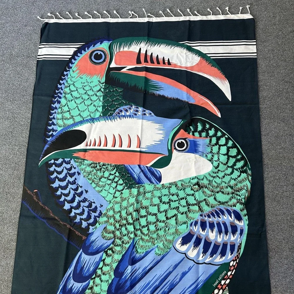 Inoui Editions Fouta Turkish Towel 40 X 70 Toucan Emerald Green Cotton Bird